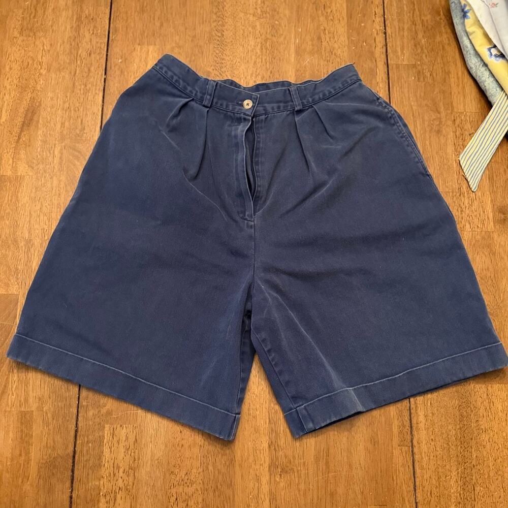Vintage 90s Lands End Navy Shorts High Waisted Pleated Cotton Size 12 mom shorts
